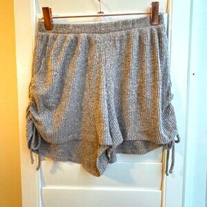 Gaze Ribbed Knit Shorts with Ruched Tie Sides in Heathered Grey Beige size XS